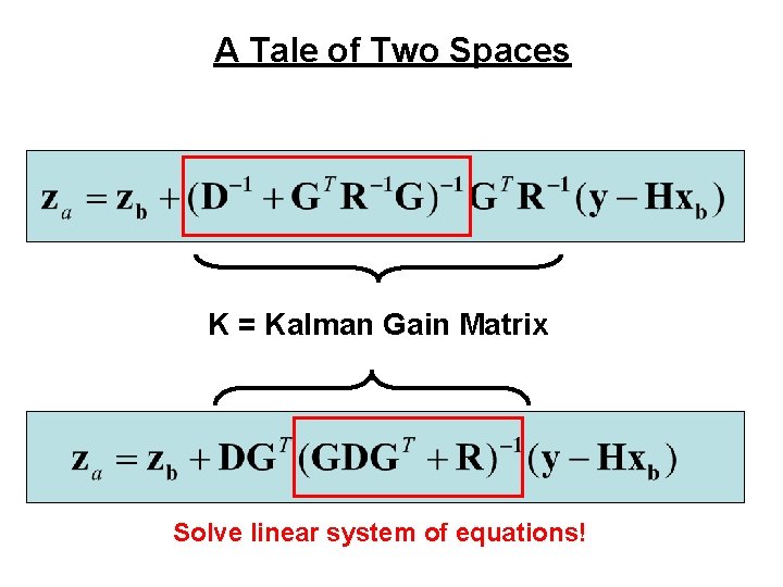 A Tale of Two Spaces K = Kalman Gain Matrix Solve linear system of