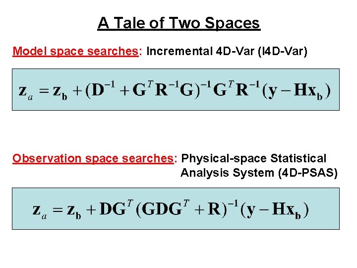 A Tale of Two Spaces Model space searches: Incremental 4 D-Var (I 4 D-Var)