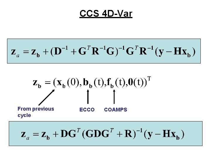 CCS 4 D-Var From previous cycle ECCO COAMPS 