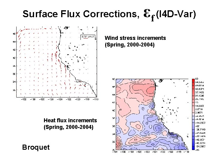 Surface Flux Corrections, (I 4 D-Var) Wind stress increments (Spring, 2000 -2004) Heat flux