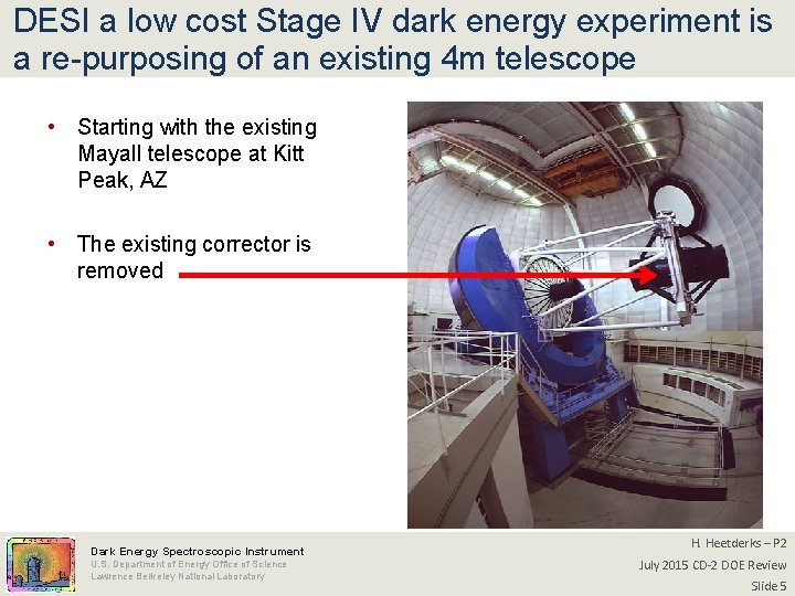 DESI a low cost Stage IV dark energy experiment is a re-purposing of an