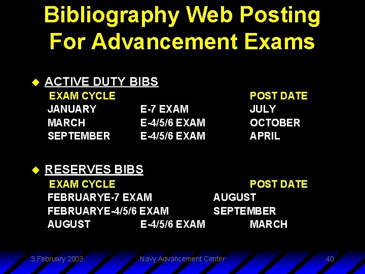 Bibliography Web Posting For Advancement Exams u ACTIVE DUTY BIBS EXAM CYCLE JANUARY MARCH