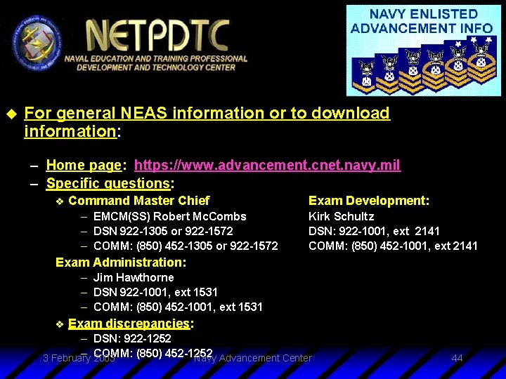 u For general NEAS information or to download information: – Home page: https: //www.