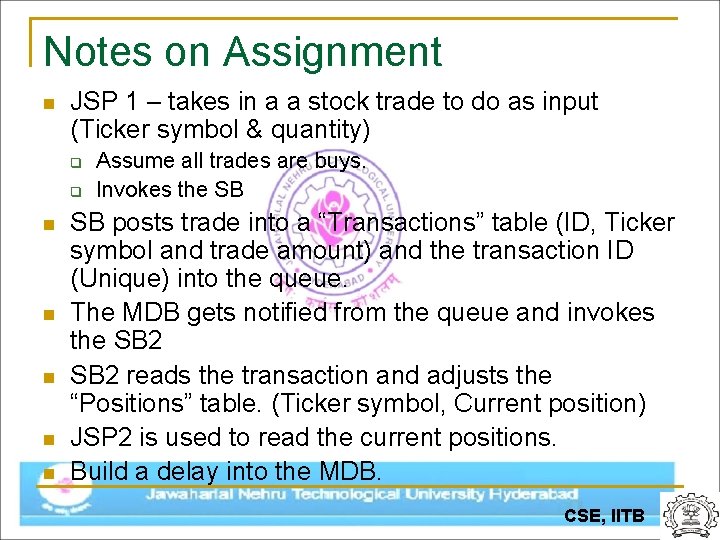 Notes on Assignment n JSP 1 – takes in a a stock trade to