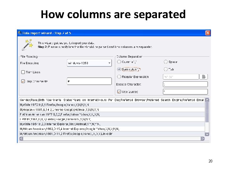 How columns are separated 20 