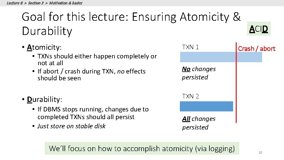 Lecture 8 > Section 3 > Motivation & basics Goal for this lecture: Ensuring