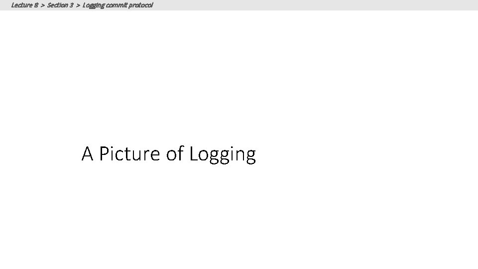 Lecture 8 > Section 3 > Logging commit protocol A Picture of Logging 