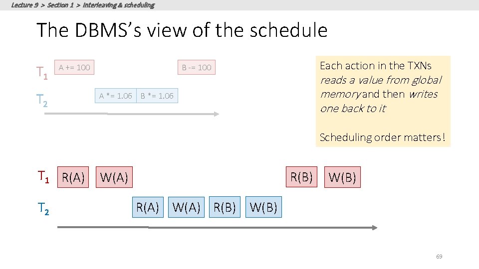 Lecture 9 > Section 1 > Interleaving & scheduling The DBMS’s view of the