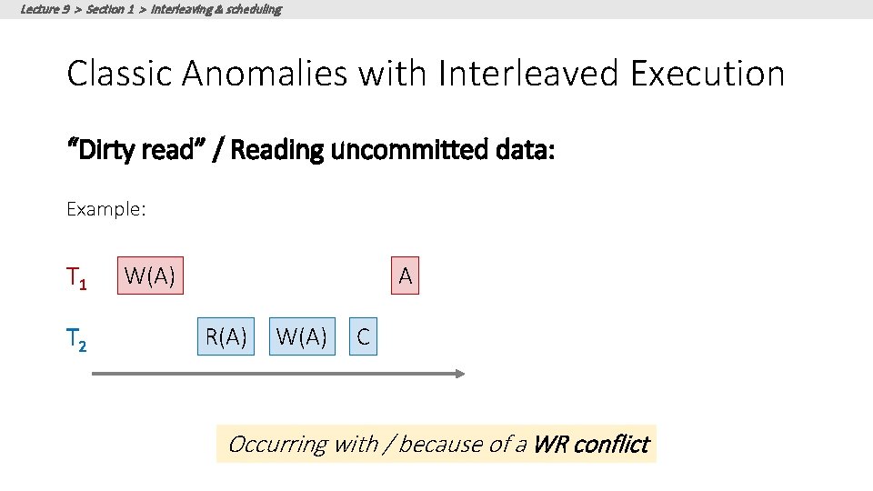 Lecture 9 > Section 1 > Interleaving & scheduling Classic Anomalies with Interleaved Execution
