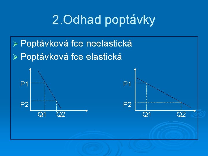 2. Odhad poptávky Ø Poptávková fce neelastická Ø Poptávková fce elastická P 1 P