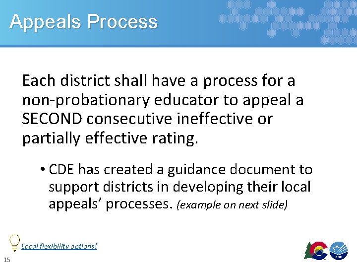 Appeals Process Each district shall have a process for a non-probationary educator to appeal Appeals Process Each district shall have a process for a non-probationary educator to appeal