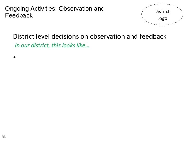 Ongoing Activities: Observation and Feedback District Logo District level decisions on observation and feedback Ongoing Activities: Observation and Feedback District Logo District level decisions on observation and feedback
