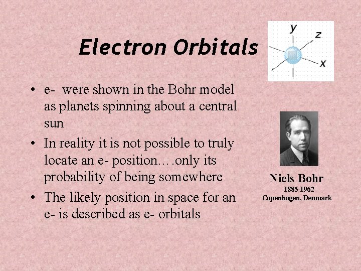 Electron Orbitals • e- were shown in the Bohr model as planets spinning about