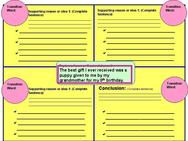 Transition Word: Supporting reason or idea 1: (Complete Sentence) ________________________________________ a__________________________ a__________________________ Supporting reason