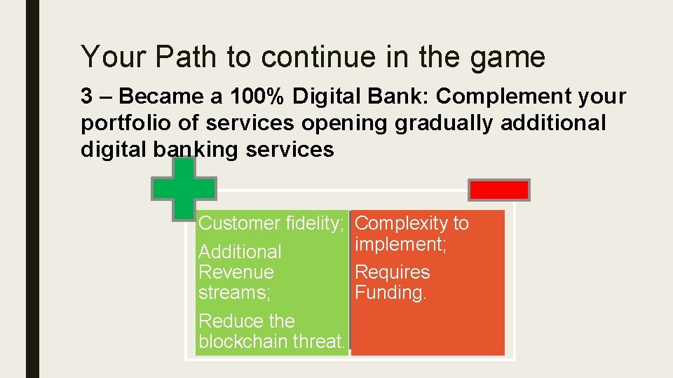 Your Path to continue in the game 3 – Became a 100% Digital Bank: