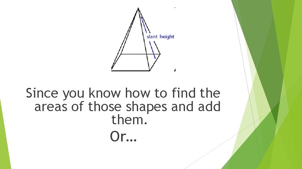 Since you know how to find the areas of those shapes and add them.