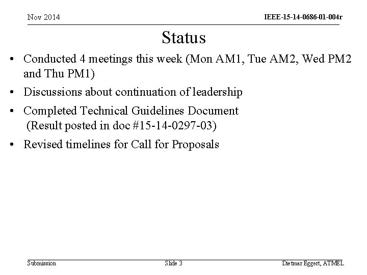 Nov 2014 IEEE-15 -14 -0686 -01 -004 r 0 -04 q Status • Conducted