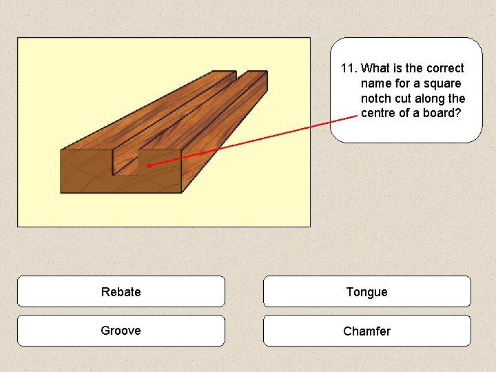 11. What is the correct name for a square notch cut along the centre