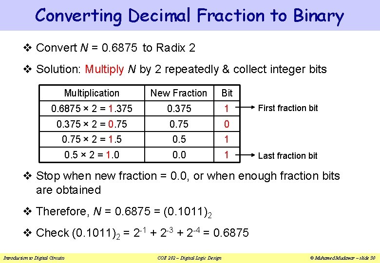 Converting Decimal Fraction to Binary v Convert N = 0. 6875 to Radix 2