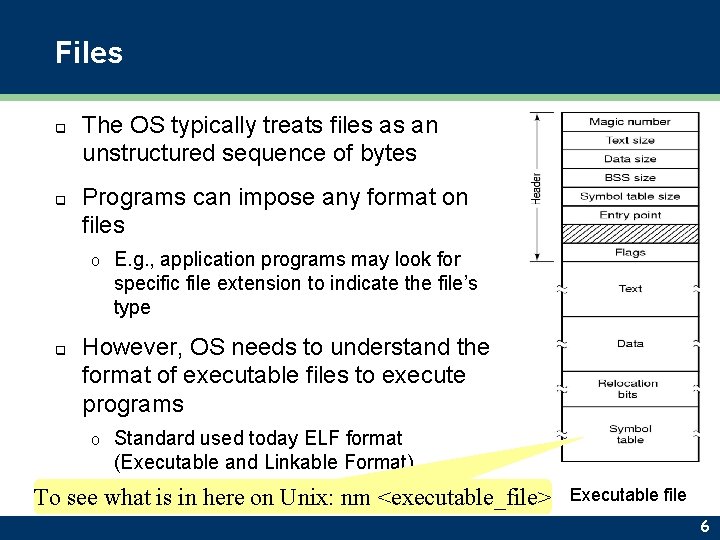 Files q q The OS typically treats files as an unstructured sequence of bytes