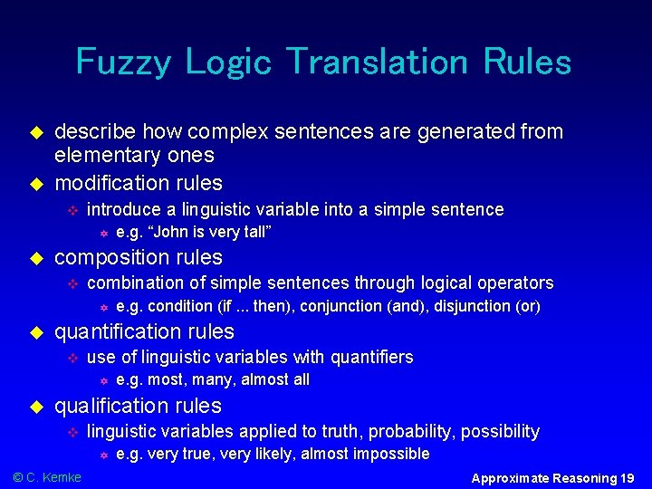 Fuzzy Logic Translation Rules describe how complex sentences are generated from elementary ones modification