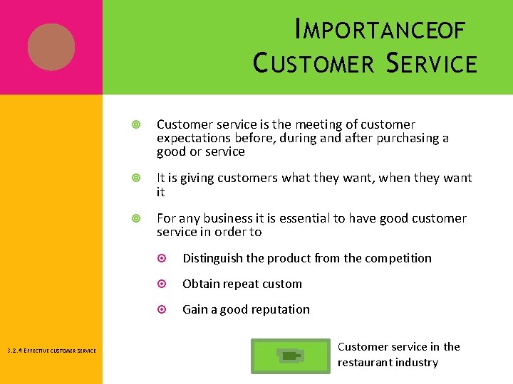 I MPORTANCEOF C USTOMER S ERVICE 3. 2. 4 EFFECTIVE CUSTOMER SERVICE Customer service