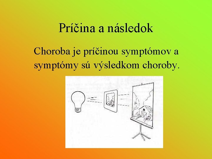 Príčina a následok Choroba je príčinou symptómov a symptómy sú výsledkom choroby. 