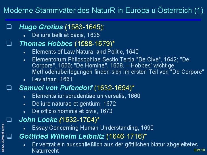 Moderne Stammväter des Natur. R in Europa u Österreich (1) q Hugo Grotius (1583