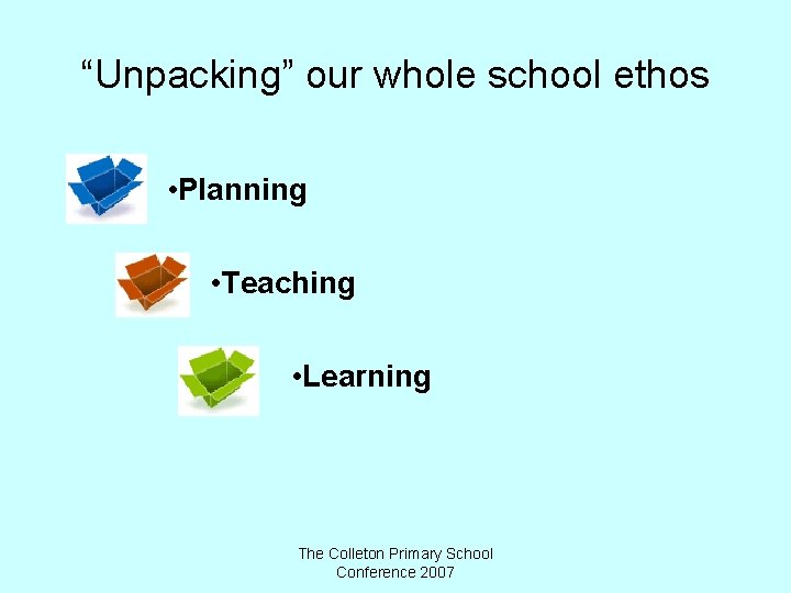 “Unpacking” our whole school ethos • Planning • Teaching • Learning The Colleton Primary