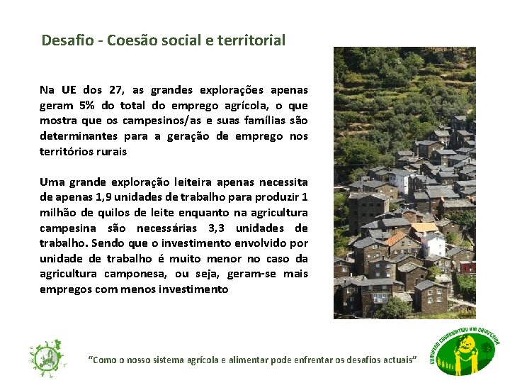 Desafio - Coesão social e territorial Na UE dos 27, as grandes explorações apenas