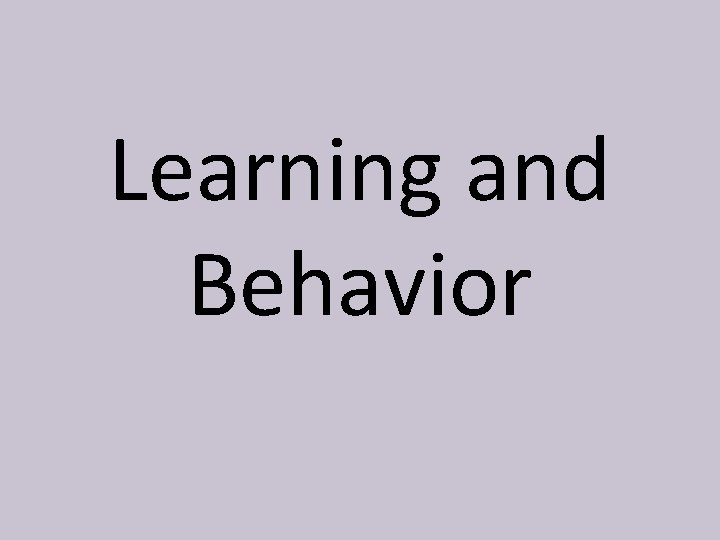 Learning and Behavior 