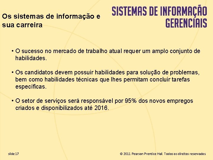 Os sistemas de informação e sua carreira • O sucesso no mercado de trabalho