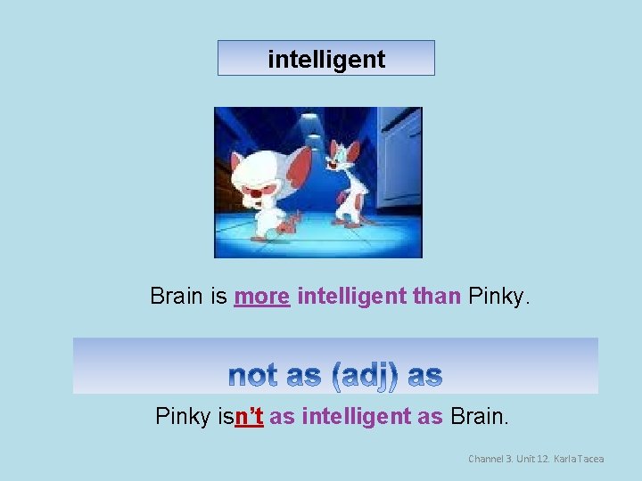 intelligent Brain is more intelligent than Pinky isn’t as intelligent as Brain. Channel 3.