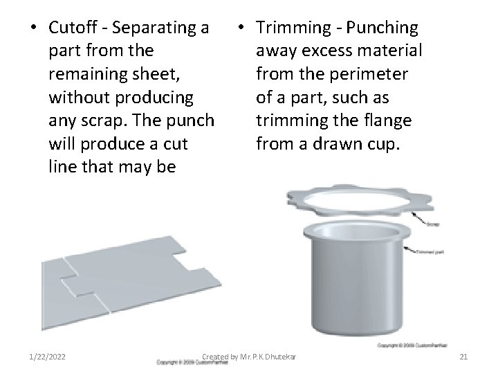  • Cutoff - Separating a part from the remaining sheet, without producing any