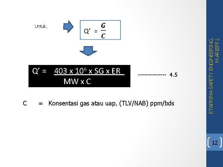 Q’ = 403 x 106 x SG x ER MW x C C -------