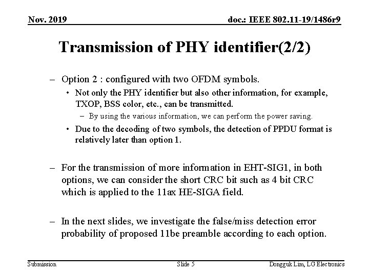 Nov. 2019 doc. : IEEE 802. 11 -19/1486 r 9 Transmission of PHY identifier(2/2)