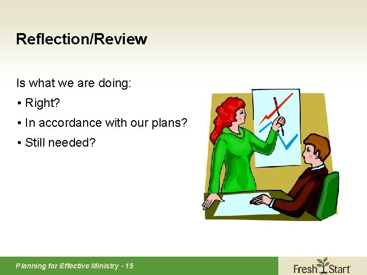 Reflection/Review Is what we are doing: • Right? • In accordance with our plans?