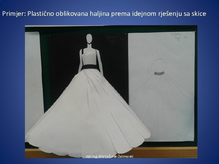 Primjer: Plastično oblikovana haljina prema idejnom rješenju sa skice dipl. ing. Marija Šulak-Želimorski 