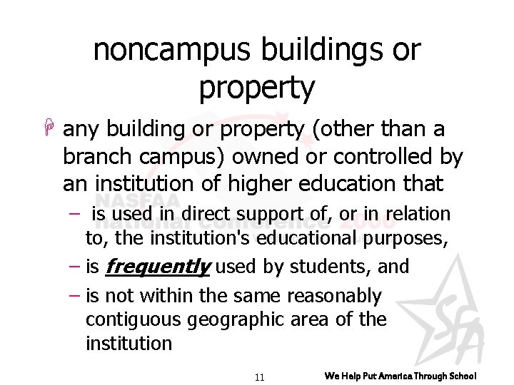 noncampus buildings or property H any building or property (other than a branch campus)