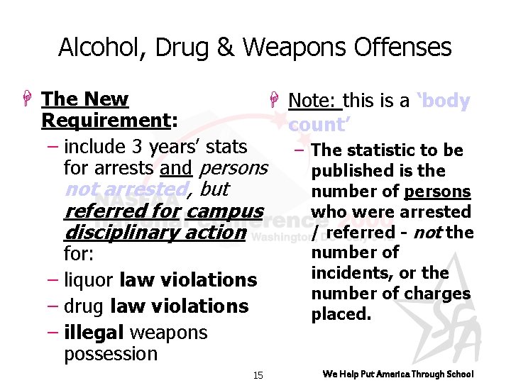 Alcohol, Drug & Weapons Offenses H The New H Note: this is a ‘body