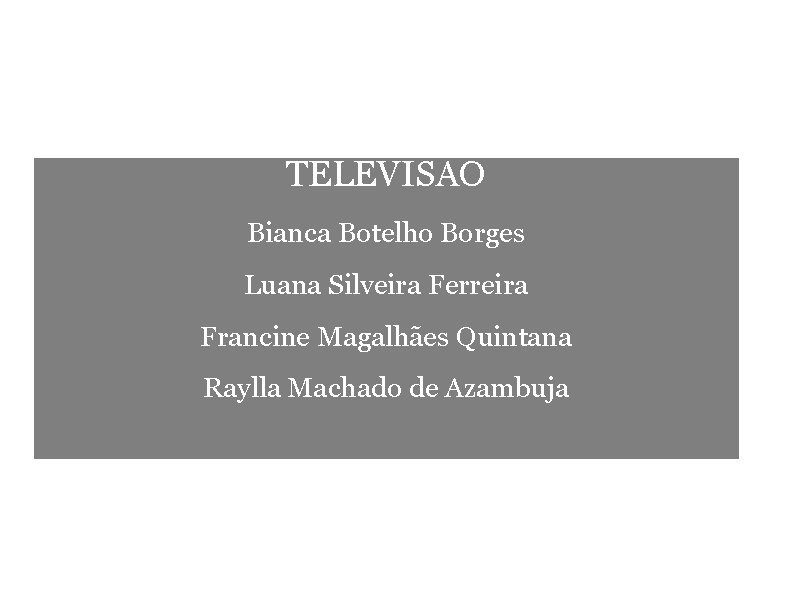 Alunos participantes da 1ª Rodada TELEVISÃO Bianca Botelho Borges Luana Silveira Ferreira Francine Magalhães