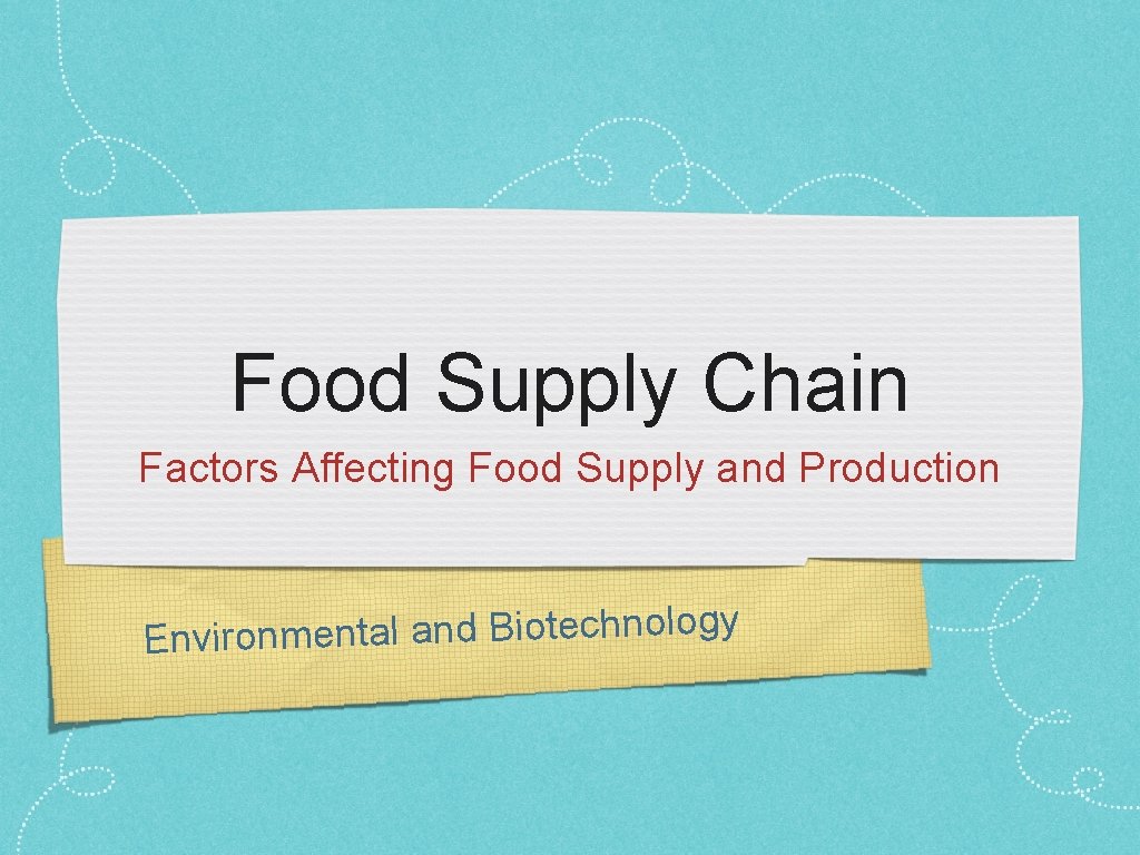 Food Supply Chain Factors Affecting Food Supply and Production y g lo o n