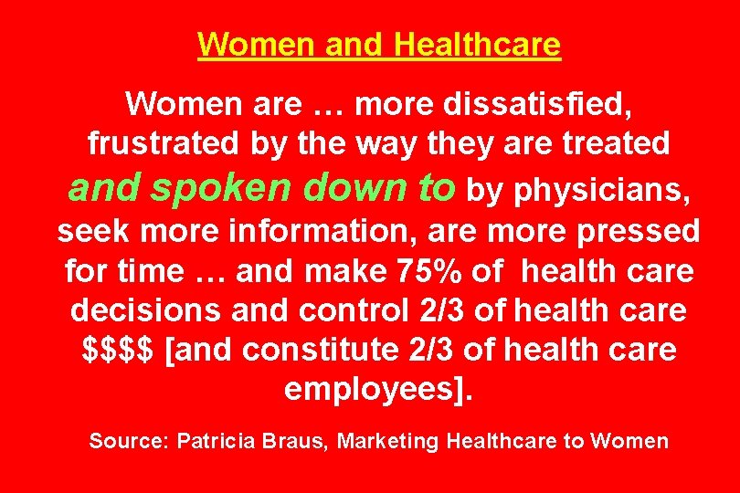 Women and Healthcare Women are … more dissatisfied, frustrated by the way they are