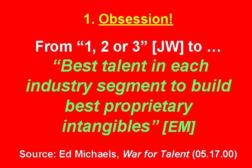 1. Obsession! From “ 1, 2 or 3” [JW] to … “Best talent in