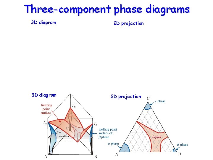 Three-component phase diagrams 3 D diagram 2 D projection 