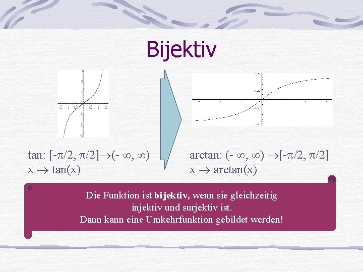 Bijektiv tan: [- /2, /2] (- , ) x tan(x) arctan: (- , )