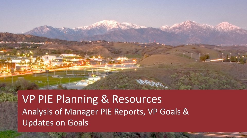 VP PIE Planning & Resources Analysis of Manager PIE Reports, VP Goals & Updates