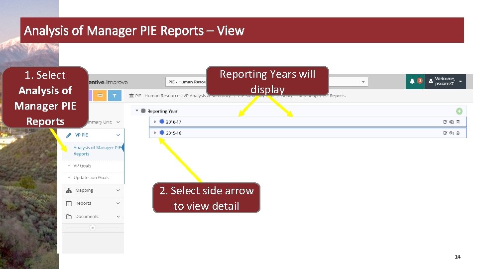 Analysis of Manager PIE Reports – View 1. Select Analysis of Manager PIE Reports