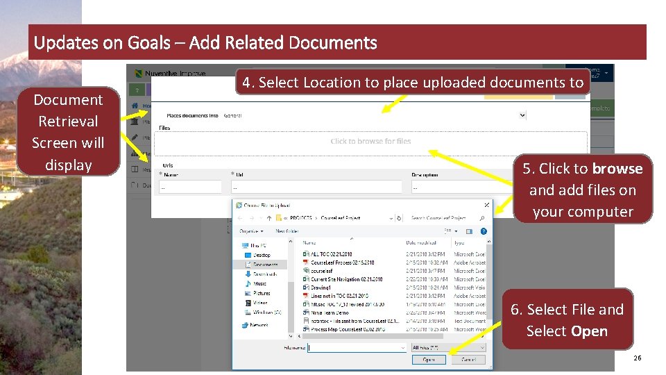 Updates on Goals – Add Related Documents Document Retrieval Screen will display 4. Select
