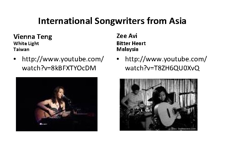 International Songwriters from Asia Vienna Teng Zee Avi White Light Taiwan Bitter Heart Malaysia